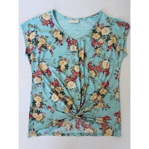 Bobbie Brooks Ladies Floral Short Sleeve Top with Twist Front Knot Detail XL